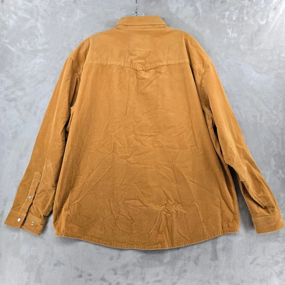 Poncho Corduroy Shirt Men XXL Camel Western Pearl Snap Regular Fit Long Sleeve - Picture 5 of 6